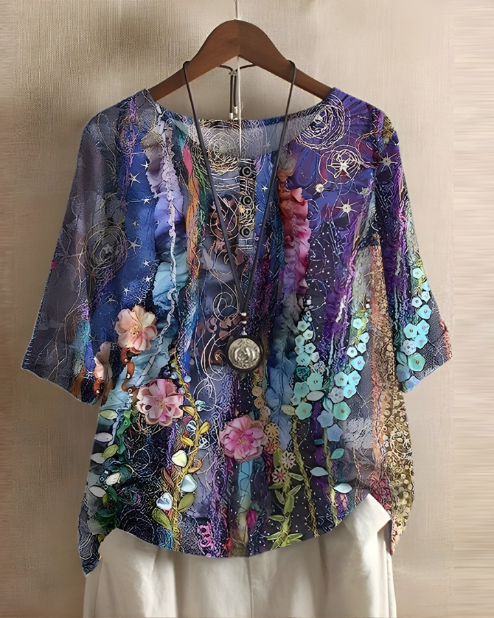 Aethelburh | Women Abstract Print Henley Blouse