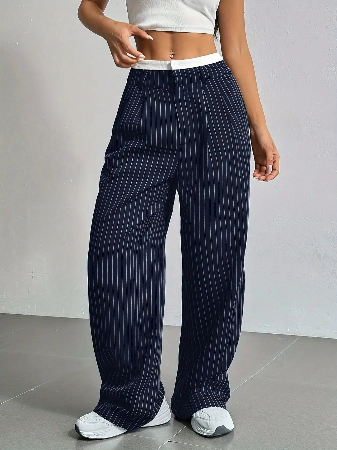 Stylish Stripe Wide Leg Pants for Women with Plus Size Flowy Casual Style