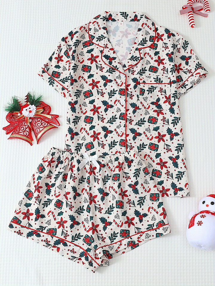 Aisha | Women's Floral Christmas Cotton Pajama Set