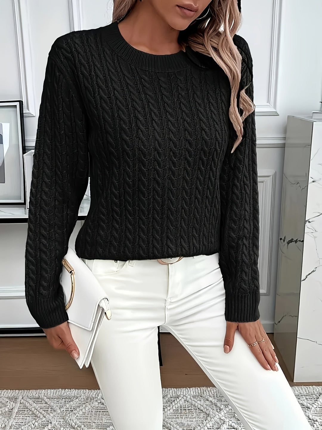 Aeron | Women Crew Cable Knit Pullover