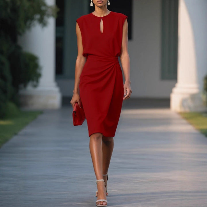 Esther | Women Keyhole Midi Red Dress