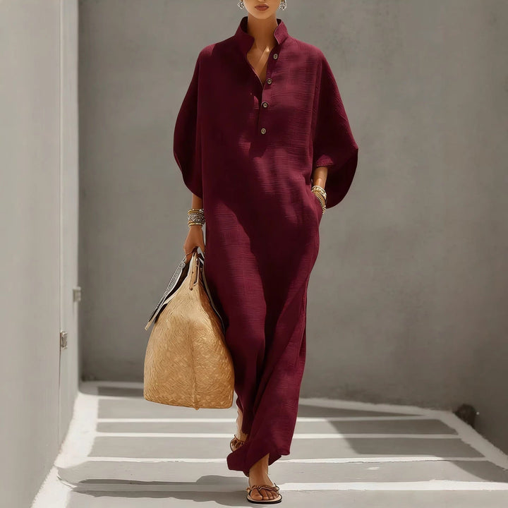 Ysolde | Women Mandarin Batwing Linen Maxi Dress