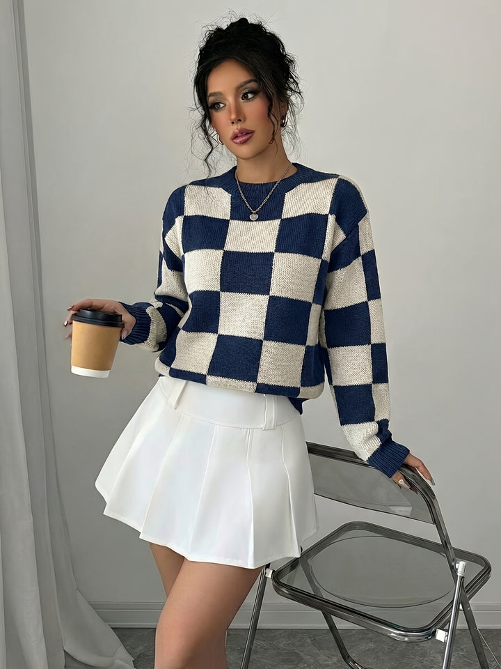 Barbara | Women's Color Block Crew Neck Casual Knit Sweater