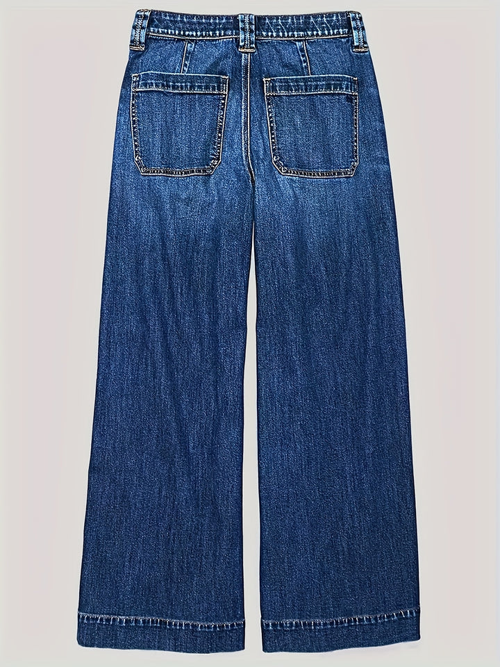 Georgia | Women's Blue Denim Wide Leg Pockets Casual Relaxed Jeans