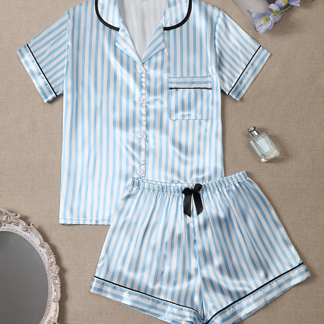 Merritt | Women's Striped Button Front Casual Pajama Sequin Set