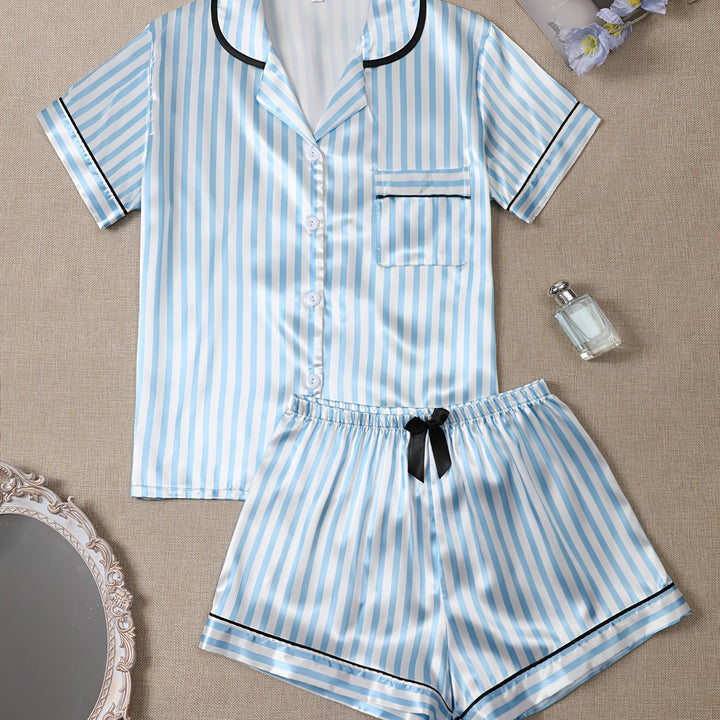 Merritt | Women's Striped Button Front Casual Pajama Sequin Set