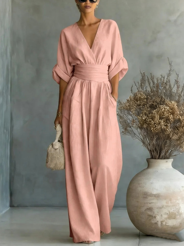 Tallulah | Women Wide Leg V Neck Linen Jumpsuit