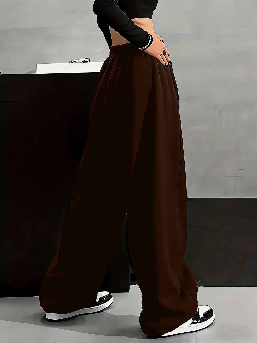 Stylish Geometric Fleece Casual Pants for Women with Plus Size Flowy Style