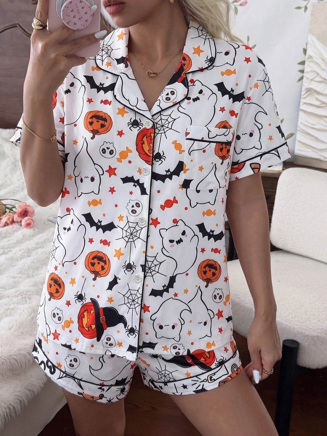 Louise | Women's White Cotton Button Front Pajama Set
