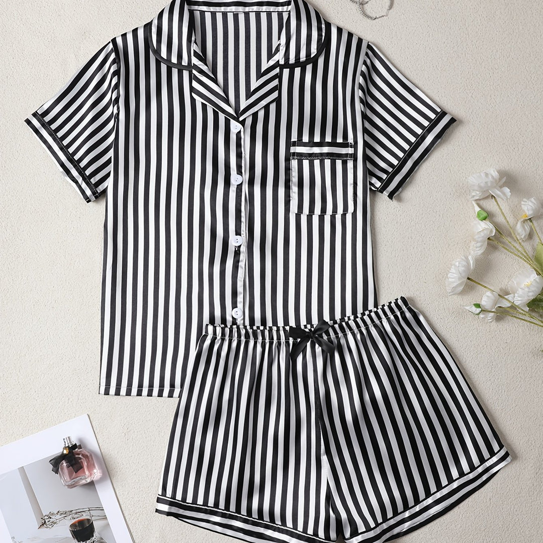 Merritt | Women's Striped Button Front Casual Pajama Sequin Set