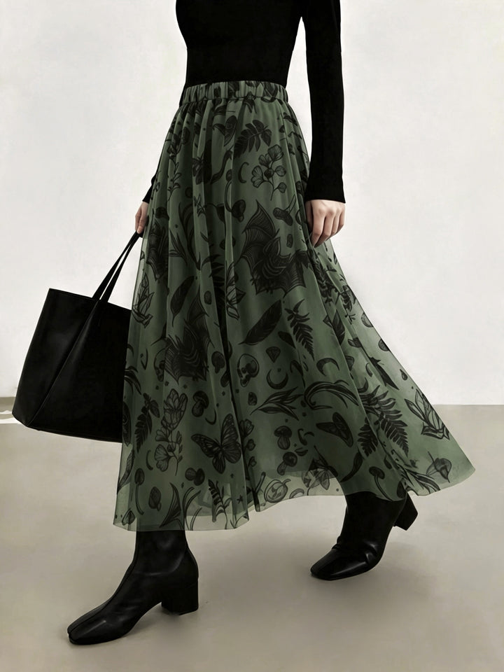 Saffron | Women's Plus Size Halloween Mesh Skull Print Dress