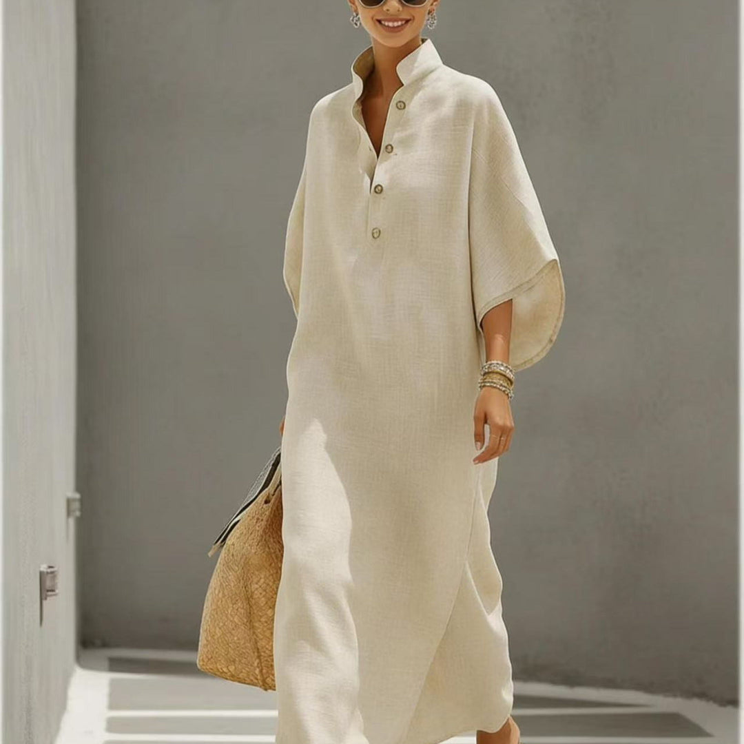 Ysolde | Women Mandarin Batwing Linen Maxi Dress