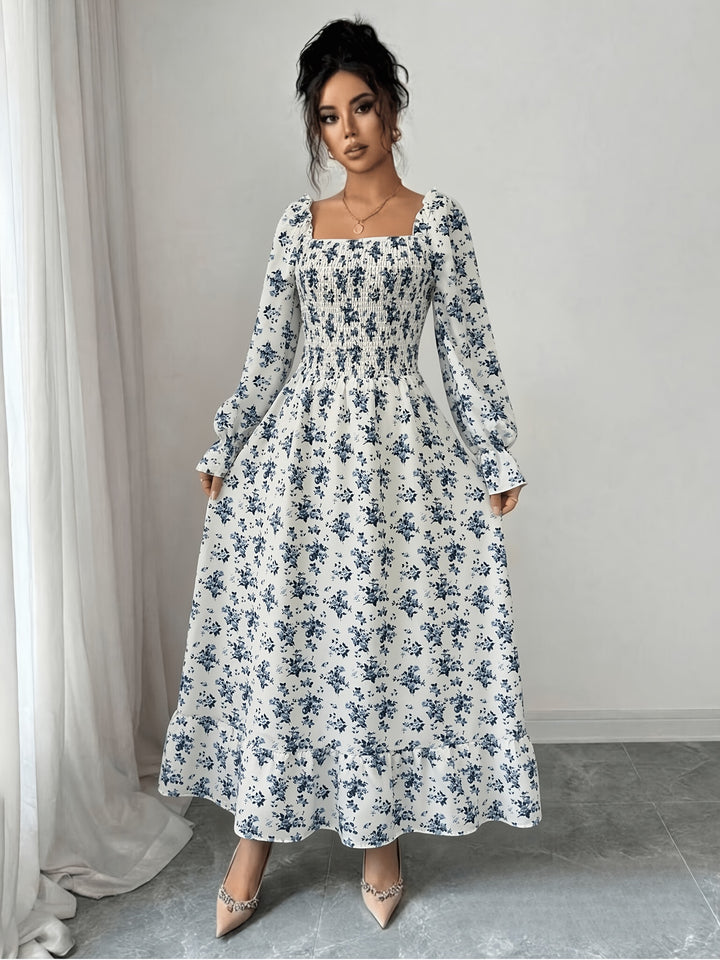 Serena | Women's Flare Square Neck Long Sleeve Evening Gown