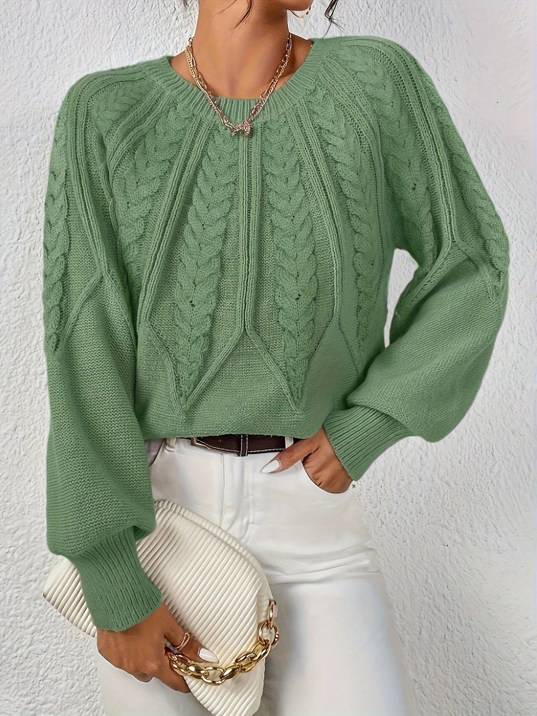 Anselma | Women Raglan Cable Knit Pullover