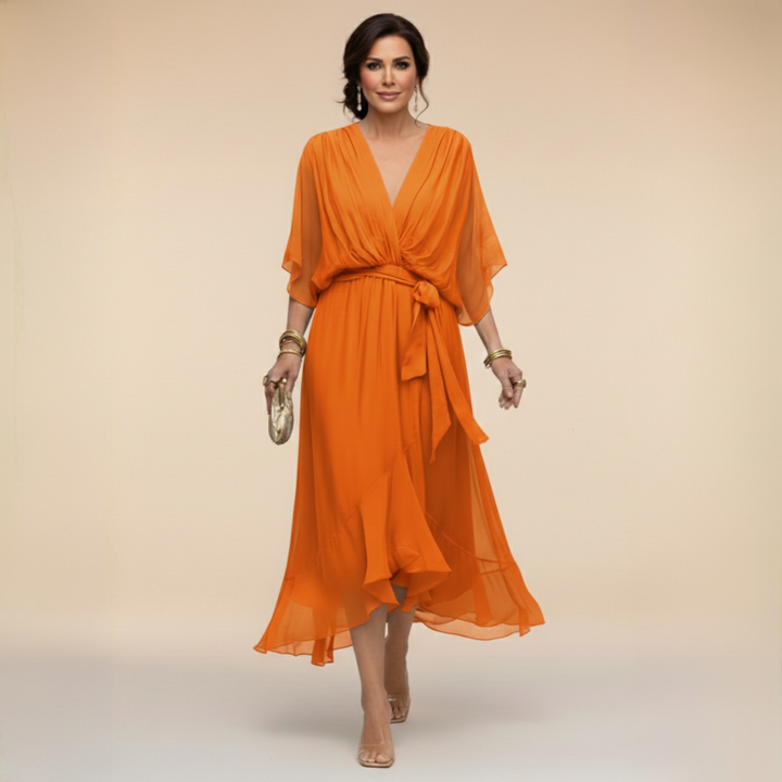 Morwen | Women Wrap Ruffle Midi Dress