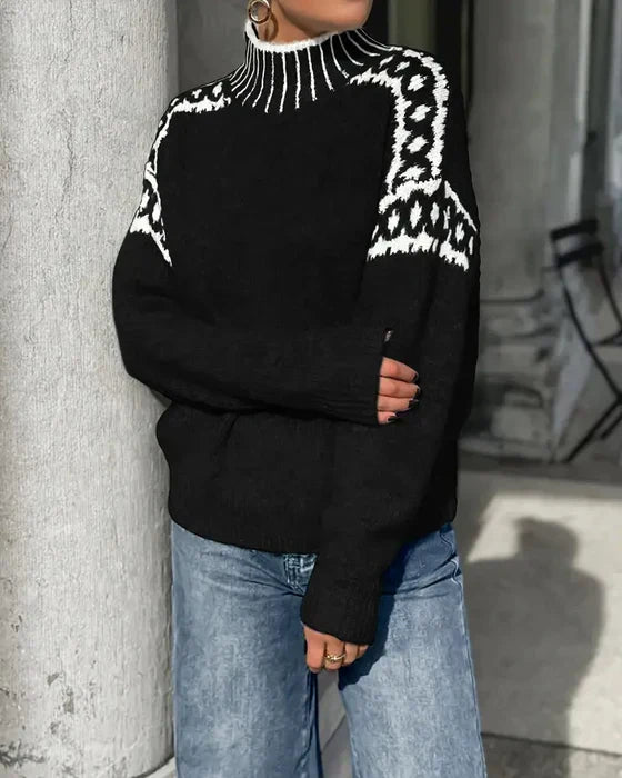 Wrenley | Women's Fair Isle Yoke Mock Neck Knit Sweater