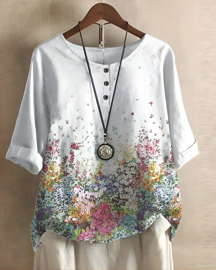 Aethelburh | Women Abstract Print Henley Blouse