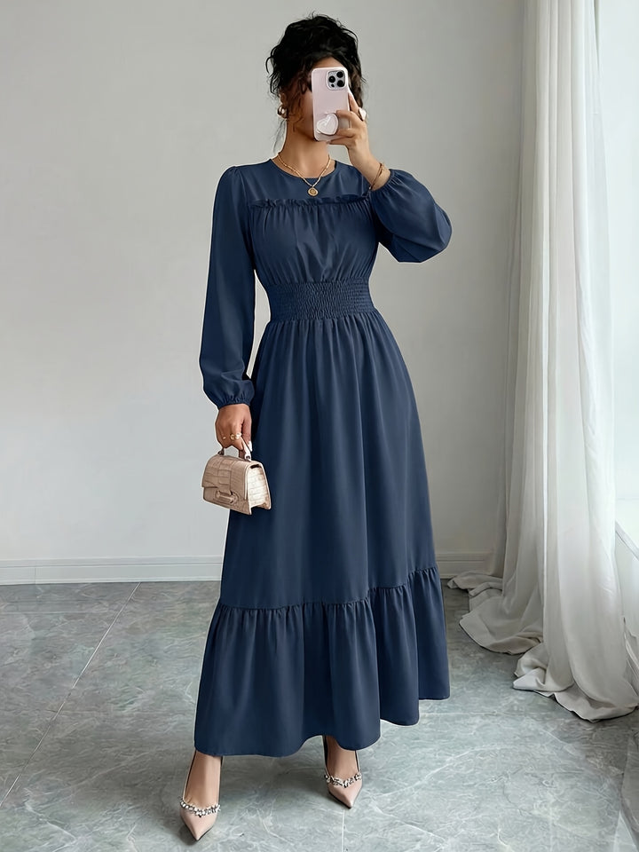 Elegant Red Lace Mother of the Bride Dress for Women with Crew Neck Long Sleeve Smocked Tiered Formal Style