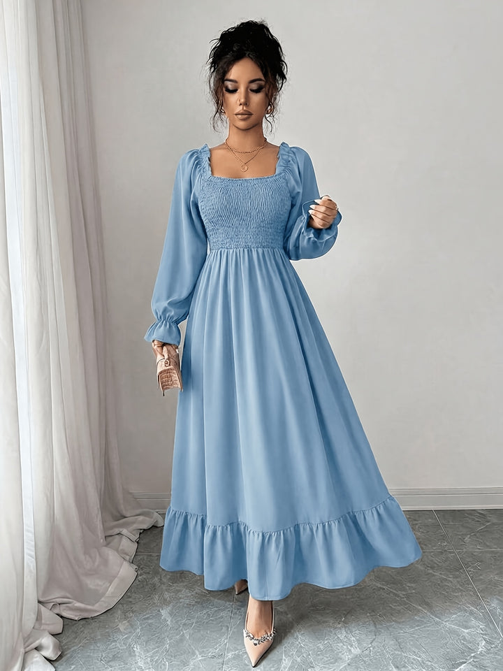 Serena | Women's Flare Square Neck Long Sleeve Evening Gown