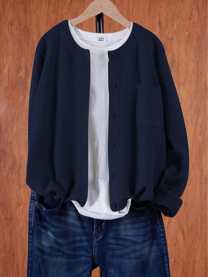 Stylish Cardigan Sweater for Women with Crew Neck Pockets Plus Size Casual Style