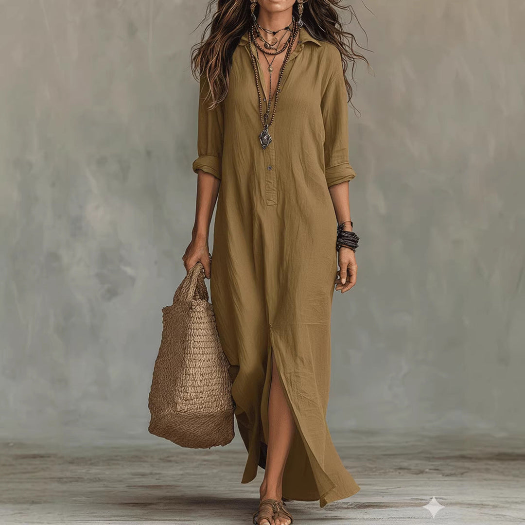 Dinah | Women's Collar Button Front Slit Floral Dress