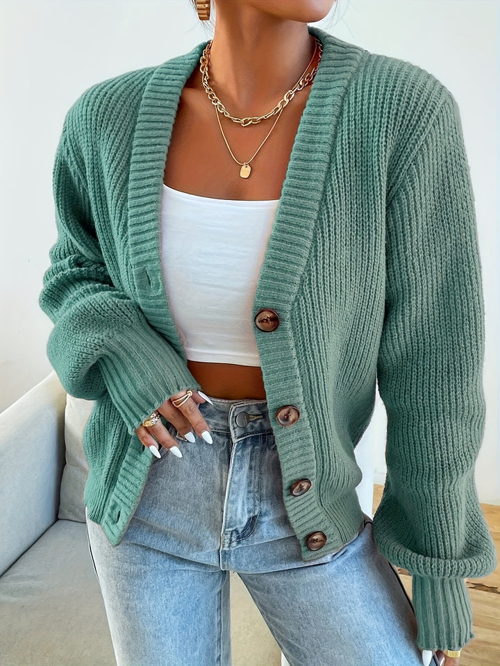Cozy Army Green Fall Sweater Cardigan for Women with Cardigan V-neck Button