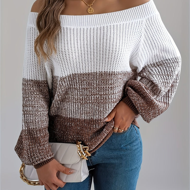 Cozy Camel Fall Sweater for Women with Off Shoulder Breton