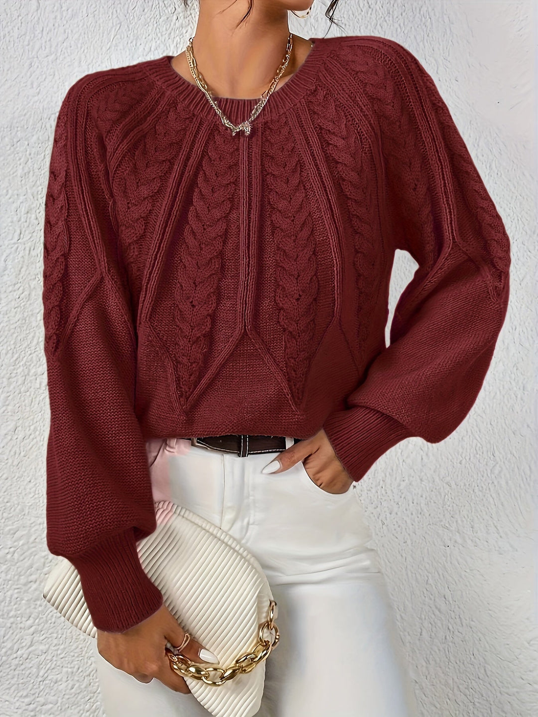 Anselma | Women Raglan Cable Knit Pullover