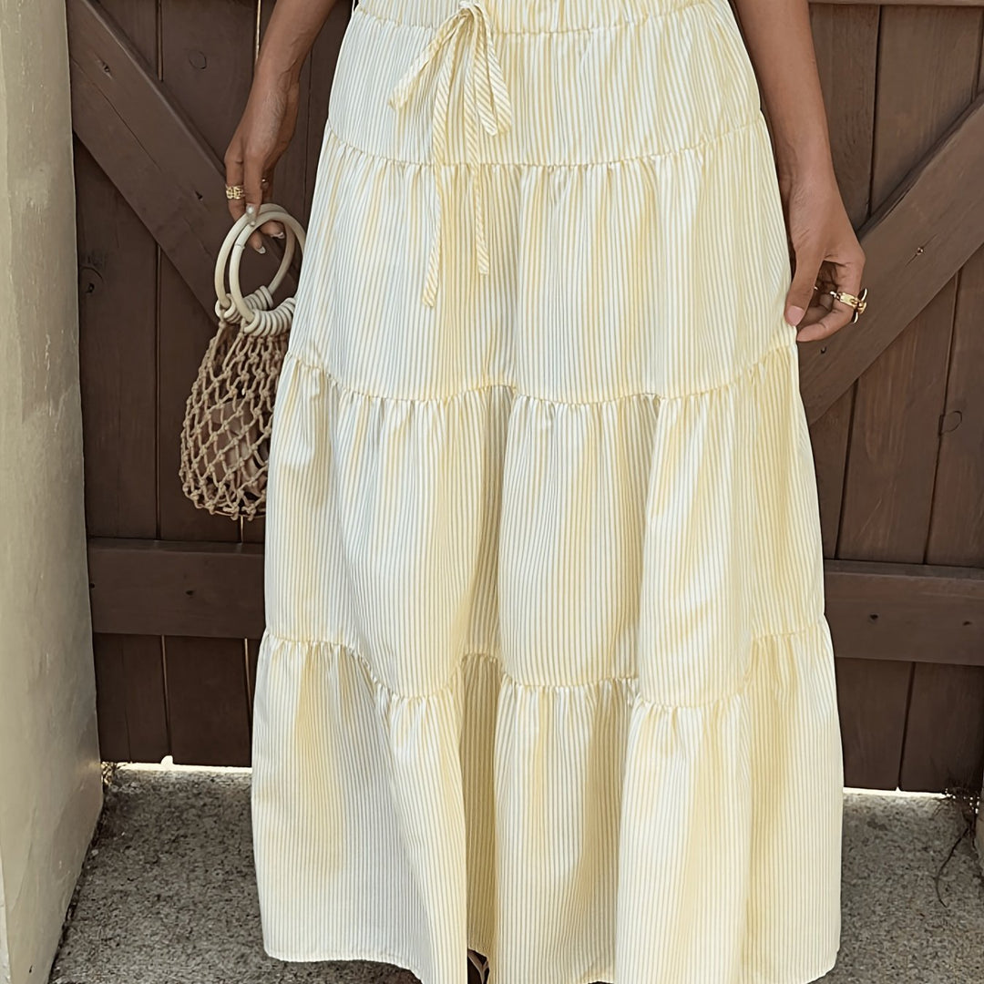 Yellow Skirts Tiered Stripe Drawstring Waist Maxi