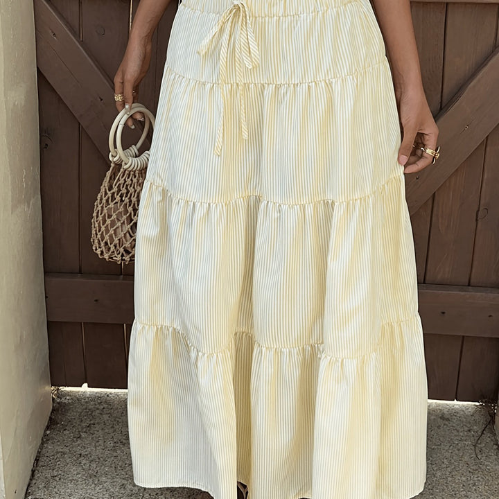 Yellow Skirts Tiered Stripe Drawstring Waist Maxi