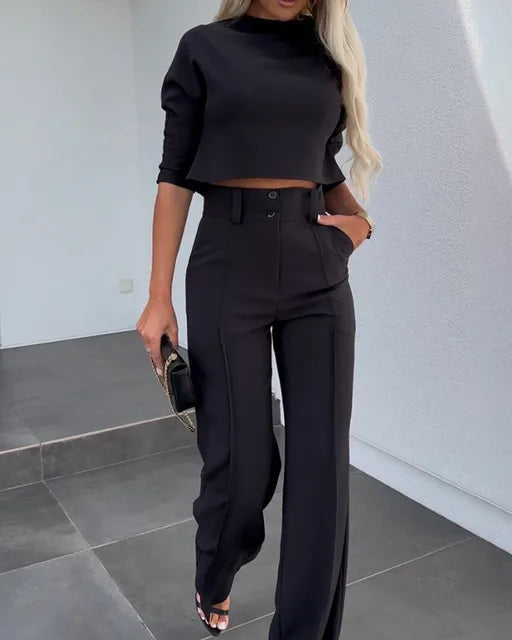 Livia | Women Cropped Top Wide Leg Two Piece Set