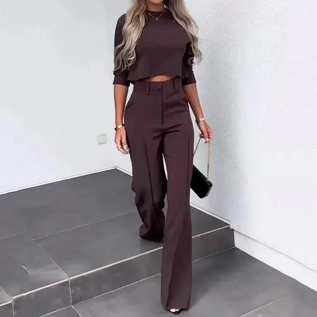 Livia | Women Cropped Top Wide Leg Two Piece Set