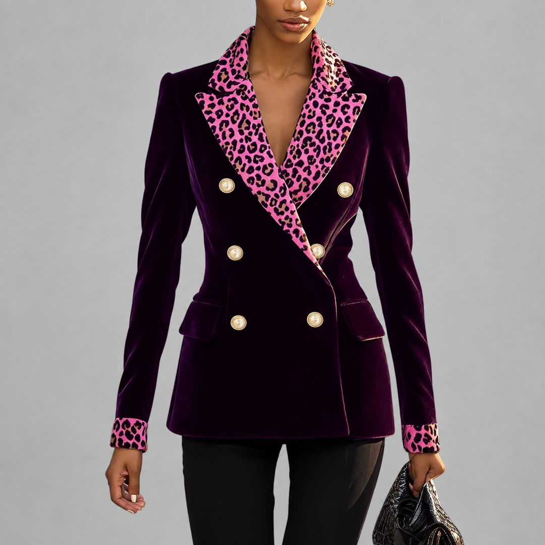 Avice | Women Leopard Collar Velvet Blazer