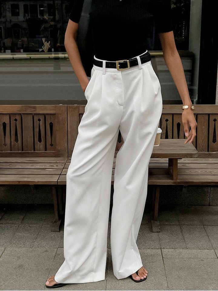 Alyssa | Women's Pleated Office Belted Wide Leg Pants