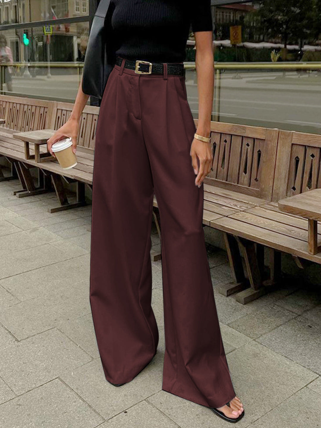 Alyssa | Women's Pleated Office Belted Wide Leg Pants