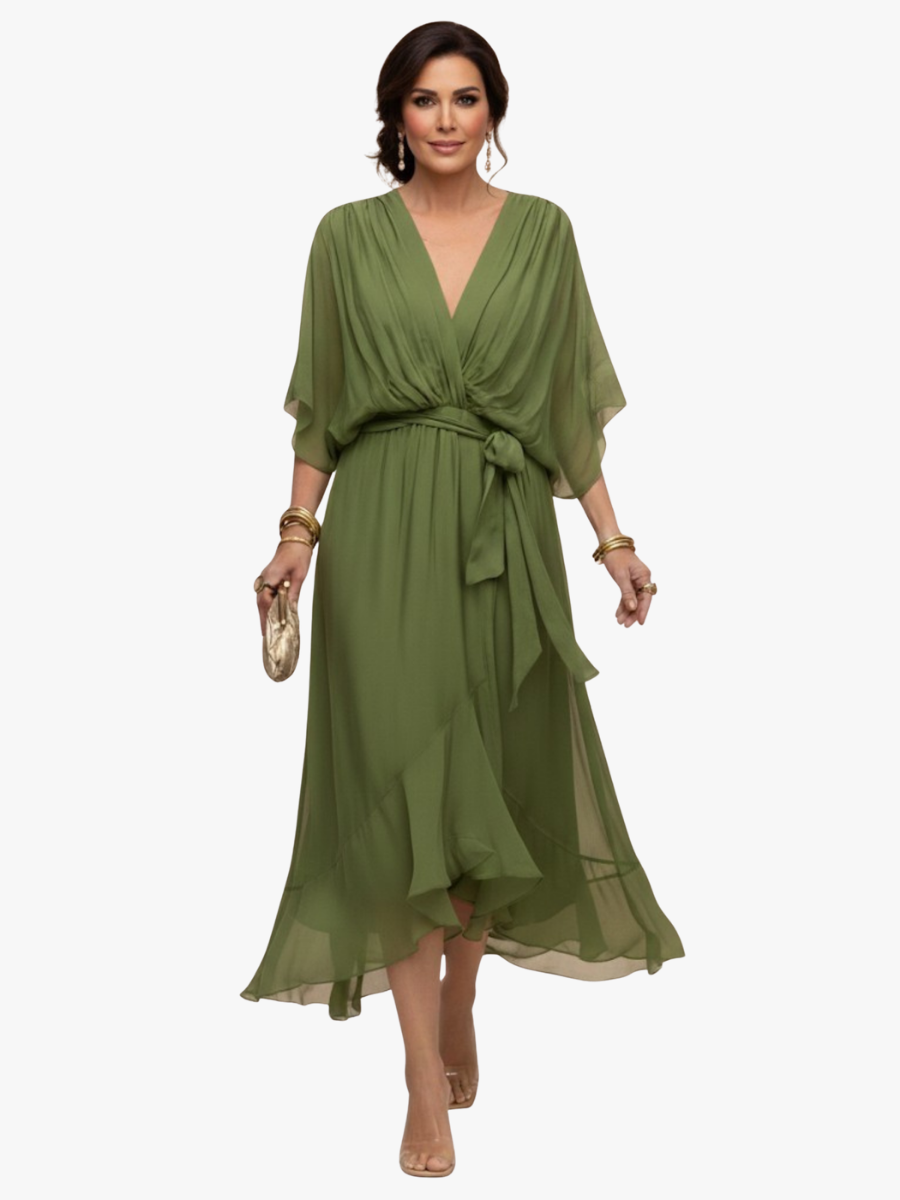 Morwen | Women Wrap Ruffle Midi Dress