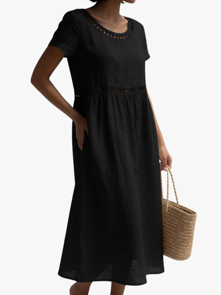 Maxi Dress Eyelet Scoop Neck Pocket