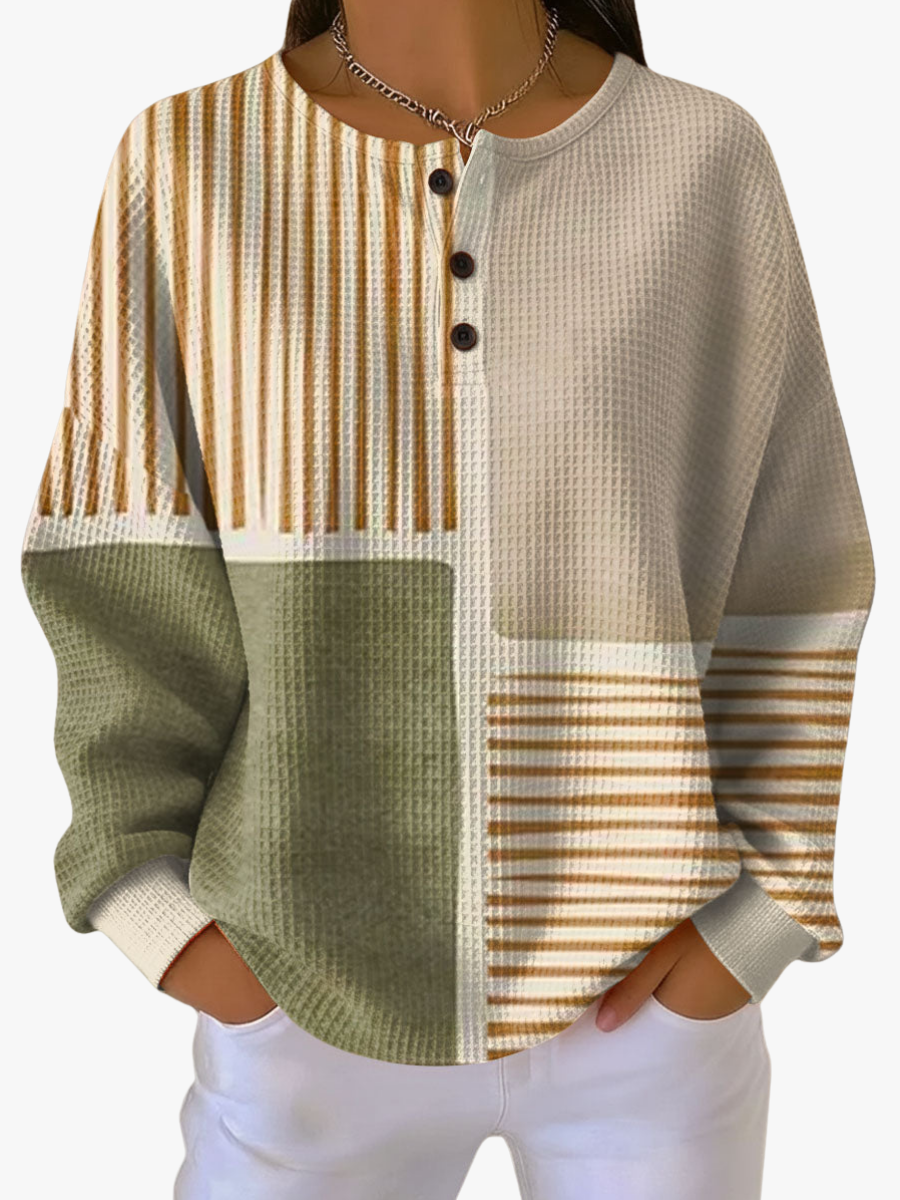 Radegund | Women Colorblock Waffle Henley Sweater