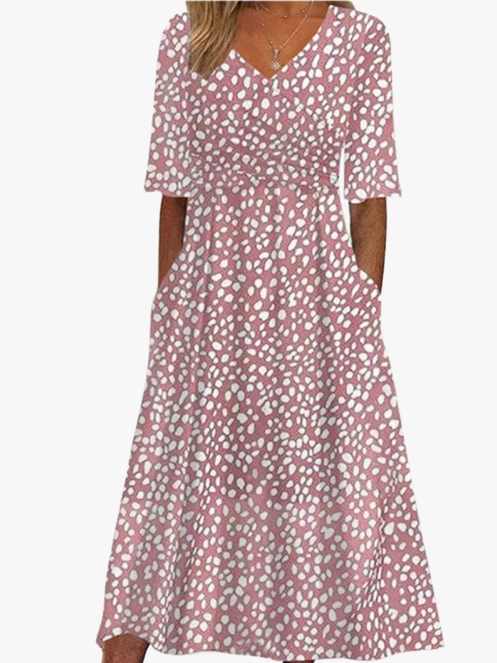 Pink Dress Polka Dot Maxi V Neck