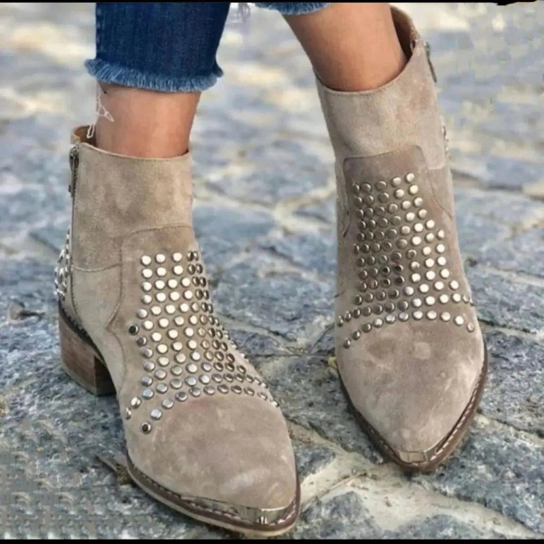 Albertha | Women Suede Studded Ankle Boots