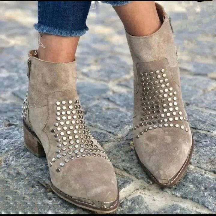 Albertha | Women Suede Studded Ankle Boots