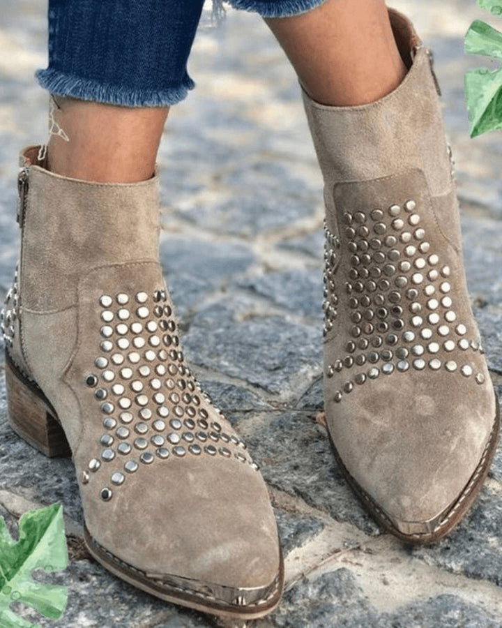 Albertha | Women Suede Studded Ankle Boots