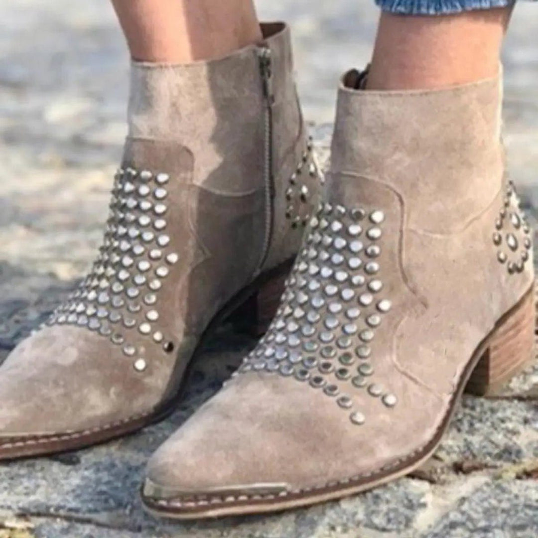 Albertha | Women Suede Studded Ankle Boots
