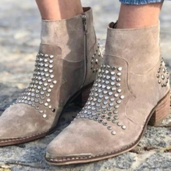 Albertha | Women Suede Studded Ankle Boots