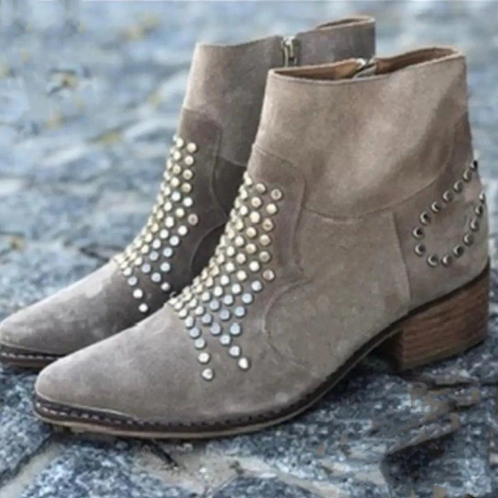 Albertha | Women Suede Studded Ankle Boots