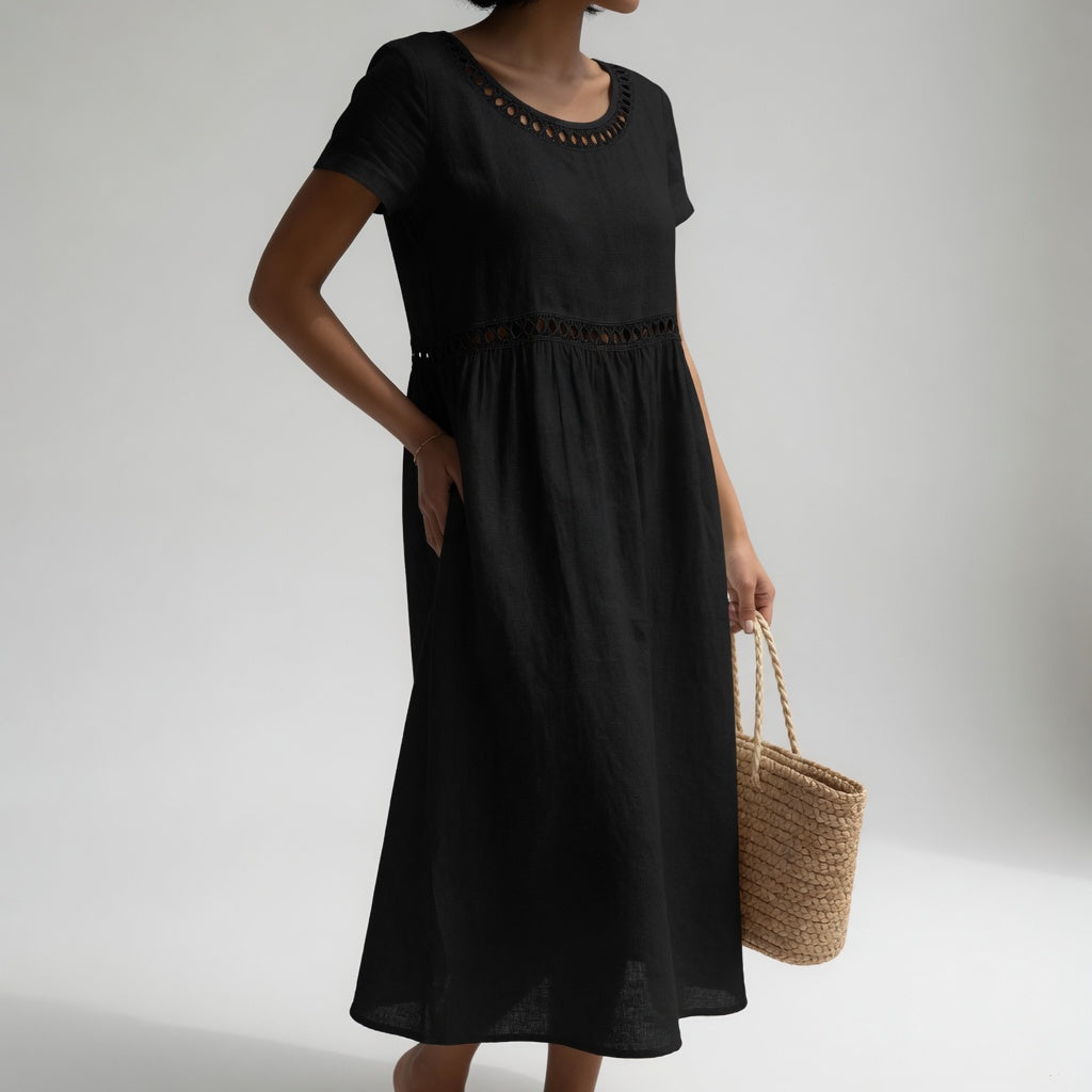 Maxi Dress Eyelet Scoop Neck Pocket