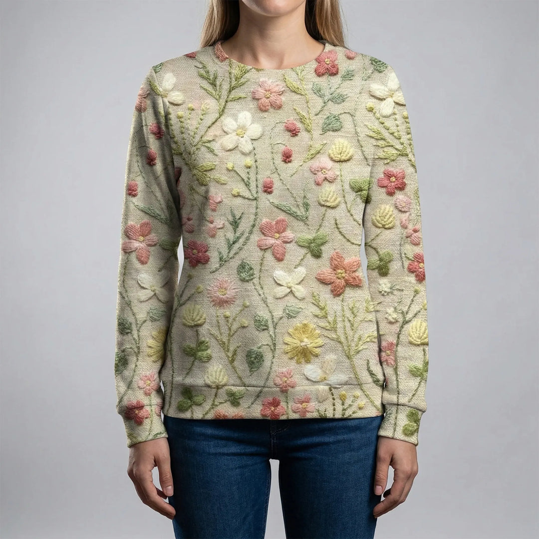 Tova | Women's Green Floral Print Relaxed Knit Cardigan Sweater