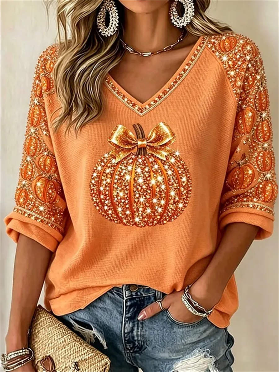 Winslet | Women's Halloween Sweater Orange Bow Pumpkin