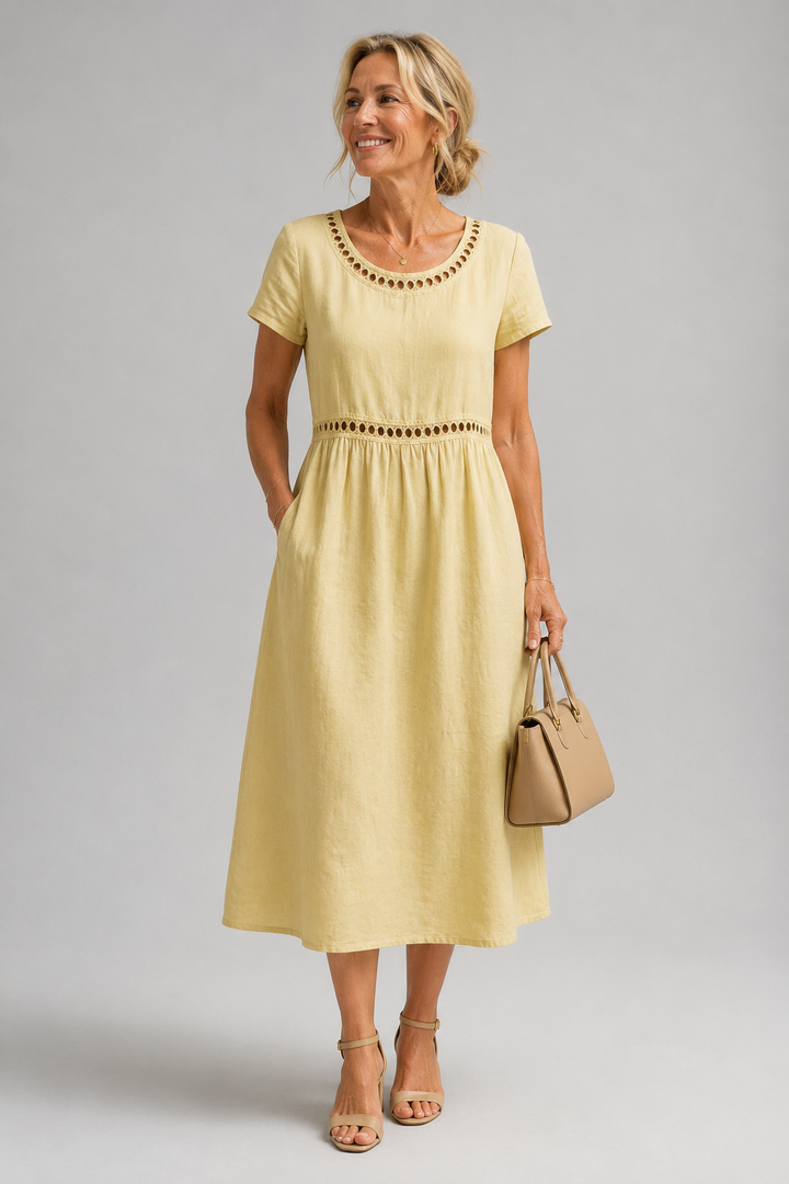 Midi Dress Lattice Neckline Pocket