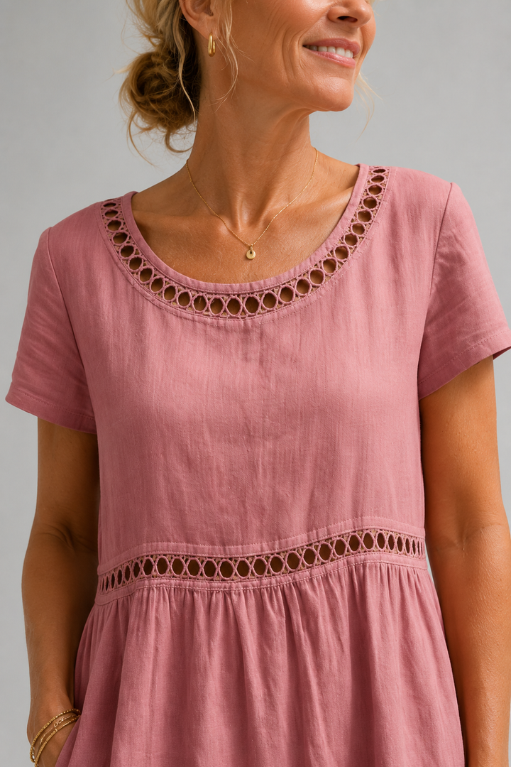 Midi Dress Lattice Neckline Pocket